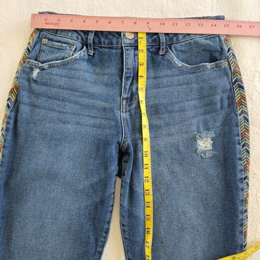 Knox Rose Women's Boyfriend Barrel Jeans Size 10 Blue Denim Rainbow Embroidered - Picture 7 of 12